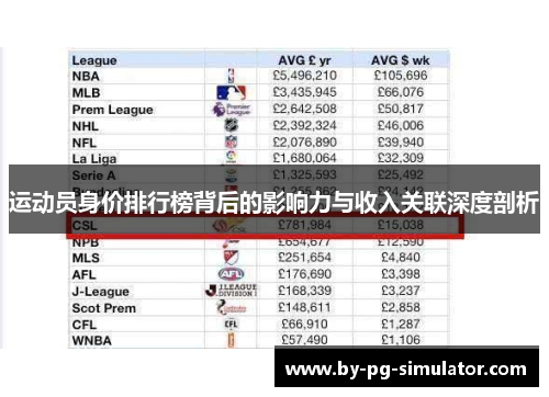 运动员身价排行榜背后的影响力与收入关联深度剖析