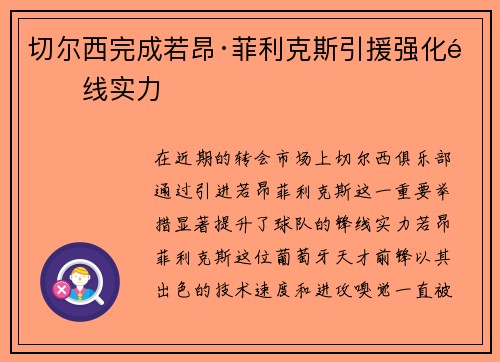 切尔西完成若昂·菲利克斯引援强化锋线实力